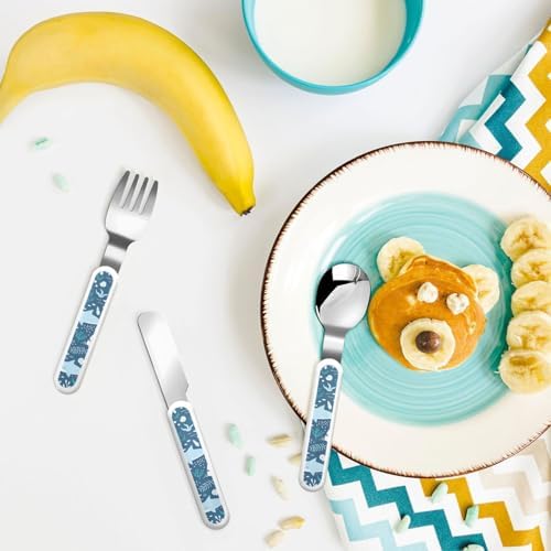 Cute Blue Fish Print Cutlery Set with Travel Case