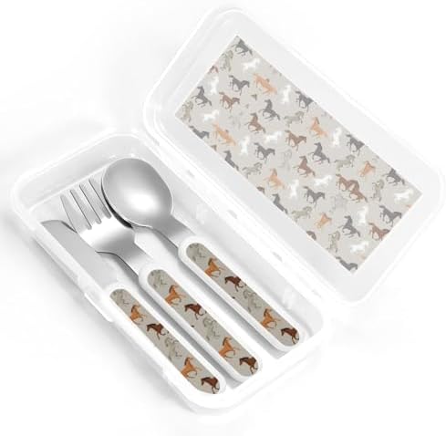 Cute Horse Print Cutlery Set with Travel Case 1