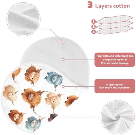 2Pcs Highland Cow Pattern Burp Cloths for Newborns