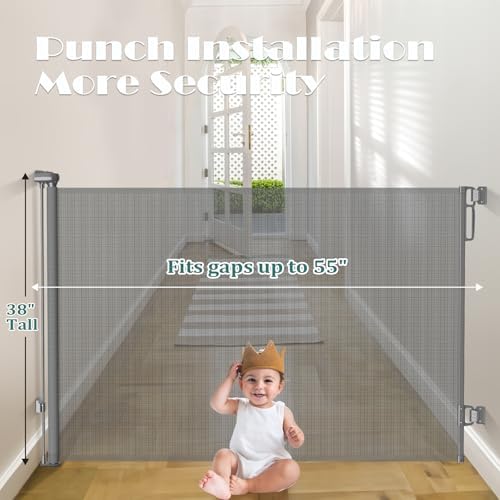 Babepai Retractable Baby Gate - 55 Wide x 38 Tall Gray 1