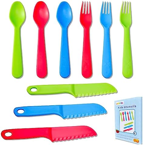 Jawbush 9 Pcs Kids Cutlery Set with Forks Spoons Knives