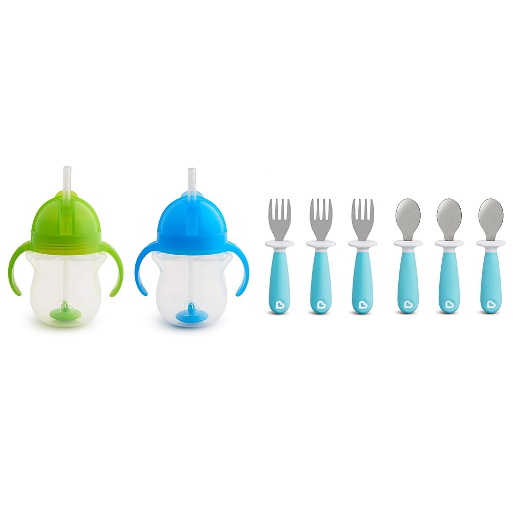 Munchkin Any Angle Weighted Straw Cup Set 2 Count BlueGreen