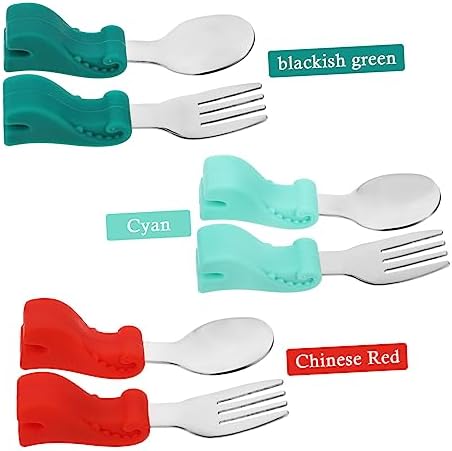 GARVALON Dinosaur Fork Spoon Set with Silicone Handle
