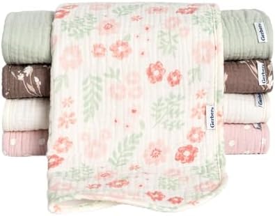 Gerber Baby Muslin Burp Cloths 5-Pack Multi Pink Floral Large