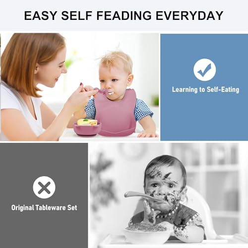 Mrkyy 8-Piece Silicone Baby Feeding Set for 6 Months Deep Pink