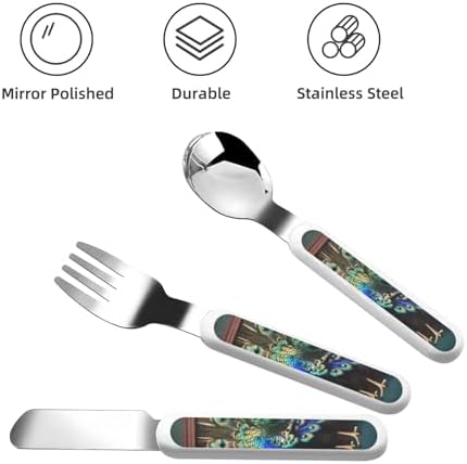 Beautiful Peacock Print Cutlery Set with Travel Case 1