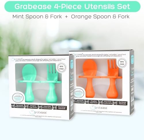 Grabease Baby Spoons Forks 2 Sets BPA-Free Mint Orange