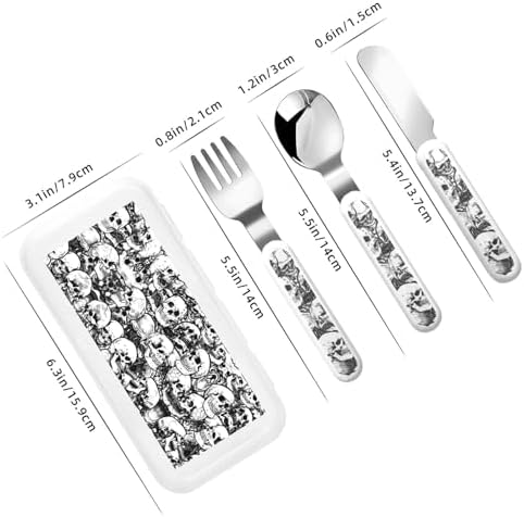 Black and White Skulls Print Stainless Steel Flatware Set with Travel Case