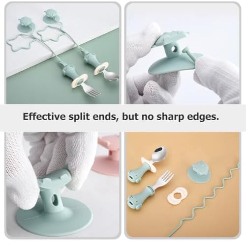 GRIRIW Training Spoon Fork Set with Anti Drop Chain Suction Design