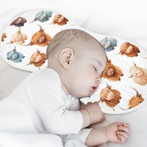 2Pcs Highland Cow Pattern Burp Cloths for Newborns