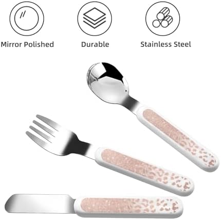 Rose Gold Glitter Print Utensil Set with Travel Case