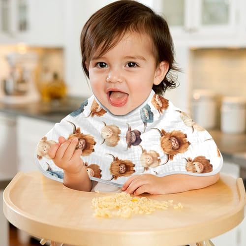 2Pcs Highland Cow Pattern Burp Cloths for Newborns
