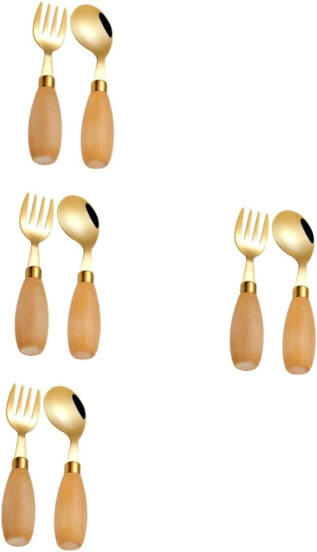 Unomor 4-Piece Curved Spoon Fork Set for Kids