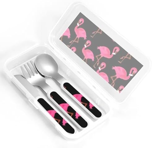 Pink Flamingos Print Utensils Set with Travel Case