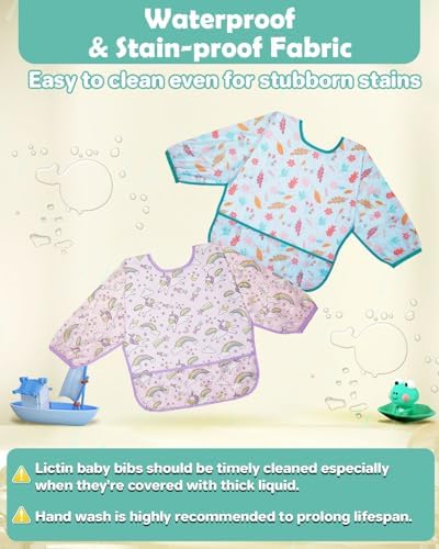 Lictin 5 Pack Long Sleeve Waterproof Baby Bibs 1