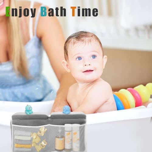 KJR Baby Bath Kneeler with Elbow Rest and Toy Pockets Gray