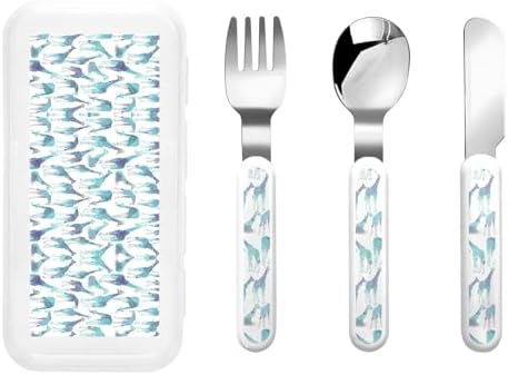 Giraffe Pattern Print Stainless Steel Utensils Set with Travel Case