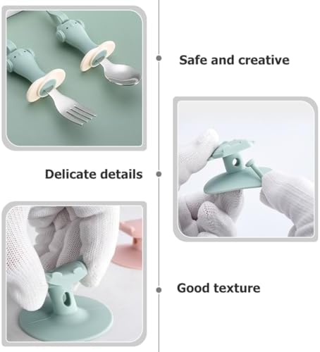 GRIRIW Training Spoon Fork Set with Anti Drop Chain Suction Design