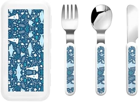 Cute Blue Fish Print Cutlery Set with Travel Case