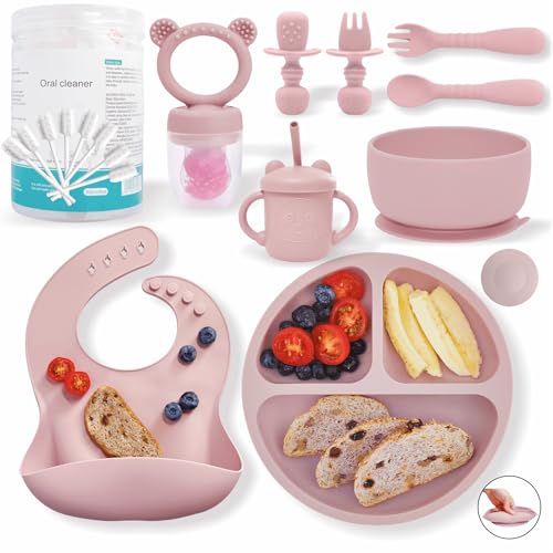 REMONDA Baby Led Weaning Set with Suction Plates Bowls Pink