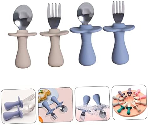 LALADEFIEE 2-Piece Cutlery Set with Silicone Handles and Dark Flatware