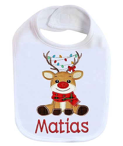 Handmade Christmas Reindeer Baby Bib with Custom Name