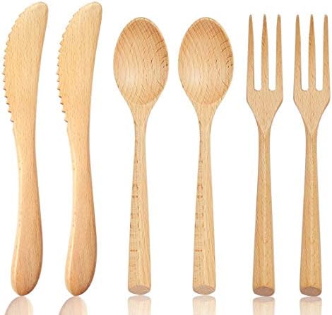 Pounique Wooden Cutlery Set 6 Pieces Eco-Friendly 1