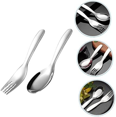 Hoement 2PCS Stainless Steel Fork and Spoon Kit for Self Feeding