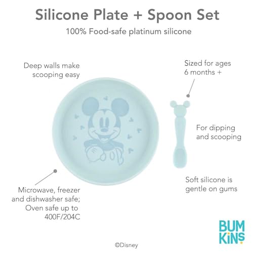 Bumkins Disney Baby Plate and Spoon Set Microwave Safe Ages 6 Months Up