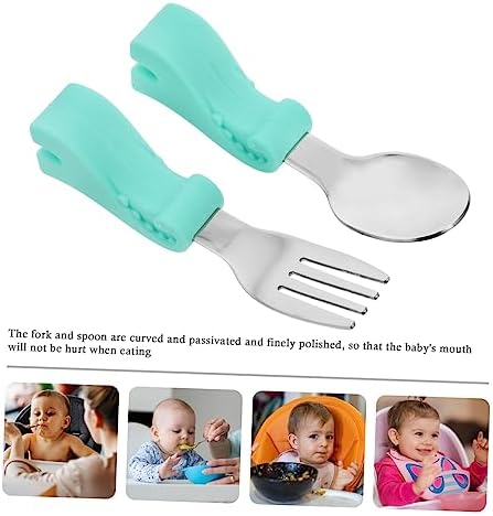 GARVALON Dinosaur Fork Spoon Set with Silicone Handle