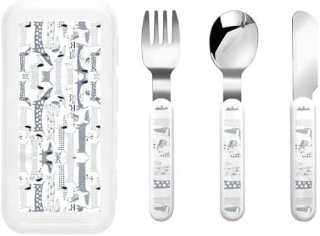 Cute Dachshund Dog Print Flatware Set with Travel Case 1