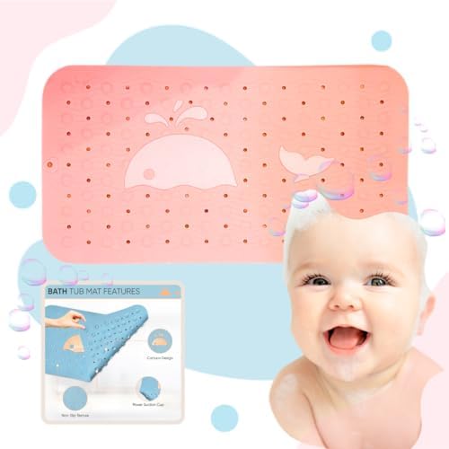 LilPea Non Slip Bath Mat for Baby Kids 14x25 Pink