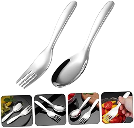 ORFOFE 2PCS Stainless Steel Spoon and Fork Set for Little Hands