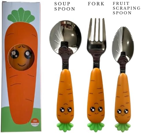 LEYDT 3-Piece Baby Cutlery Set with Carrot Shaped Utensils