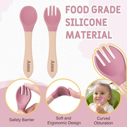 TYRYHU Personalized Silicone Baby Feeding Set with Name Pink