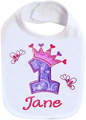 First Birthday Girl Bib with Custom Name Princess Crown 1