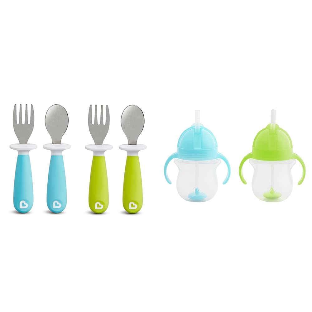 Munchkin Raise Toddler Fork Spoon Set 4 Pack Blue Green 1