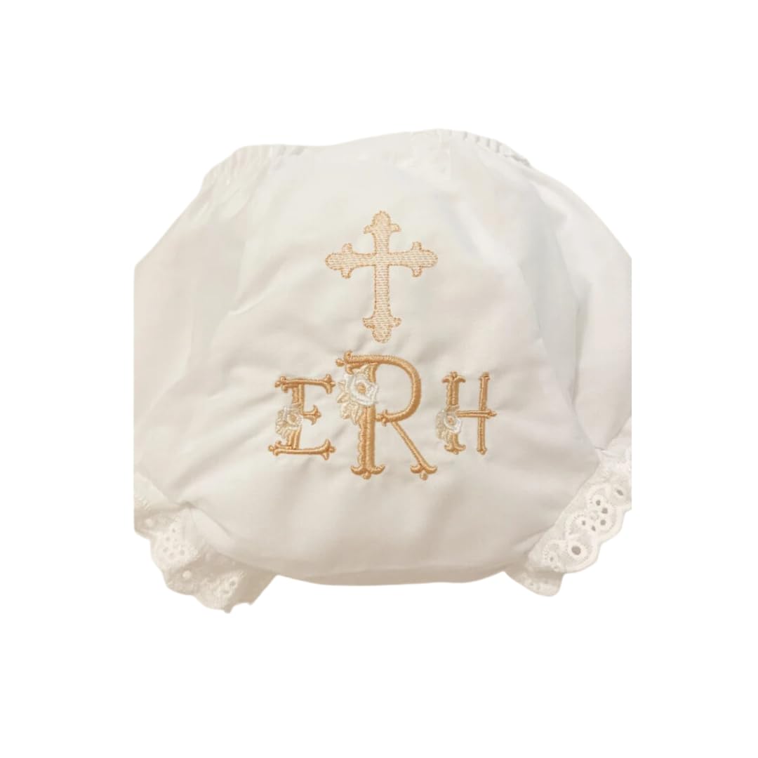 Embroidered Monogrammed Baptism Cross Baby Bloomers