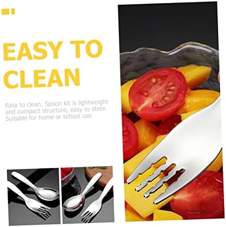 Hoement 2PCS Stainless Steel Fork and Spoon Kit for Self Feeding