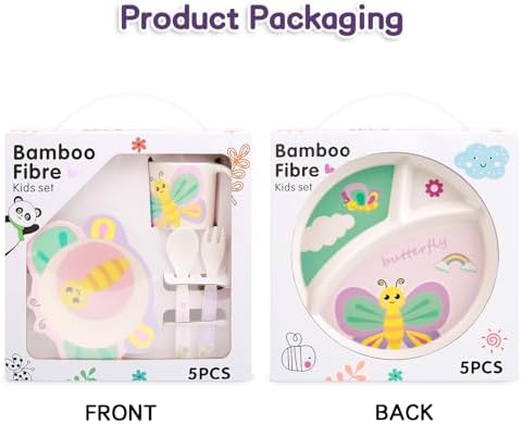 Butterfly Kids Dinnerware Set 5 Pieces Non-BPA Bamboo Fiber