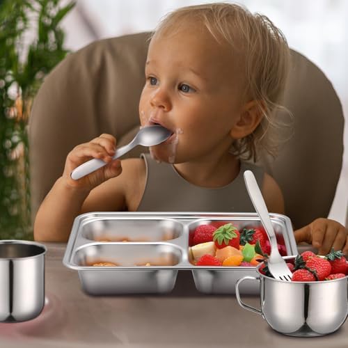 Tioncy 15 Pcs Stainless Steel Kids Dinnerware Set