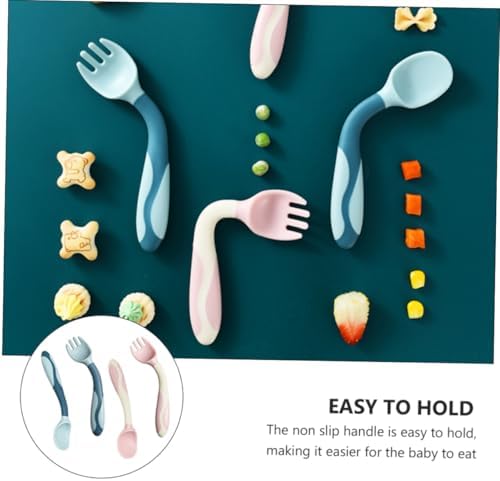 SECFOU 2 Sets Soft Spoons and Forks for Self Feeding