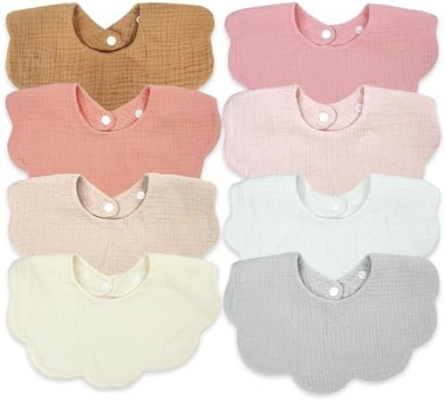 EllieHouse 8 Pack Muslin Baby Bibs for Toddler Teething Drool