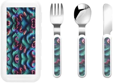 3D Magical Dragon Scales Print Flatware Set with Travel Case