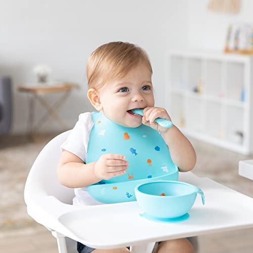 Bumkins Baby Bowl with Suction 4 Spoons and Lid - Blue