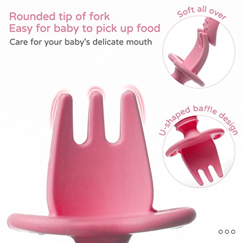 Silikong Silicone Baby Fork and Spoon Set for 6 Months Pink