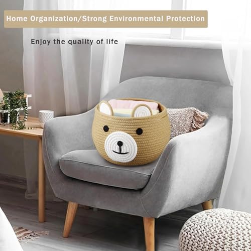 PandaEar Cotton Rope Baby Basket with Bear Design