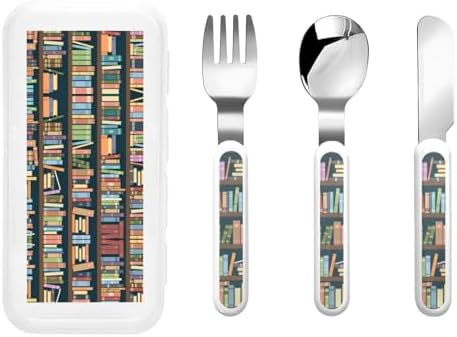 Cartoon Bookshelf Bookworm Utensils Set with Travel Case