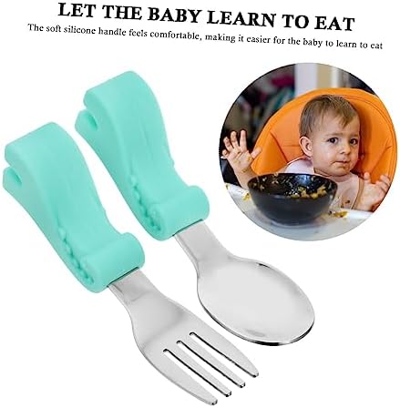GARVALON Dinosaur Fork Spoon Set with Silicone Handle