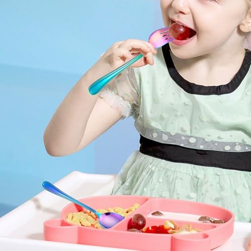 LIANYU 6-Piece Kids Silverware Set Rainbow Design